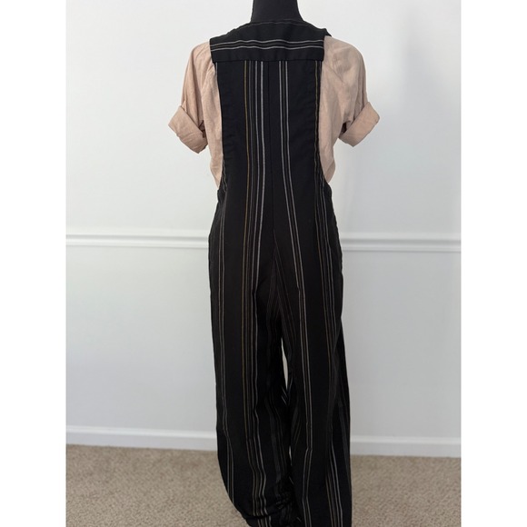 Urban Outfitters Striped Jumpsuit‎ Black Wide Leg Billie Suspender Overall sz M - Picture 3 of 9